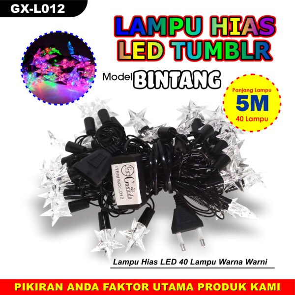 Lampu Natal Led Karakter 50Lampu Kabel Hitam Bintang